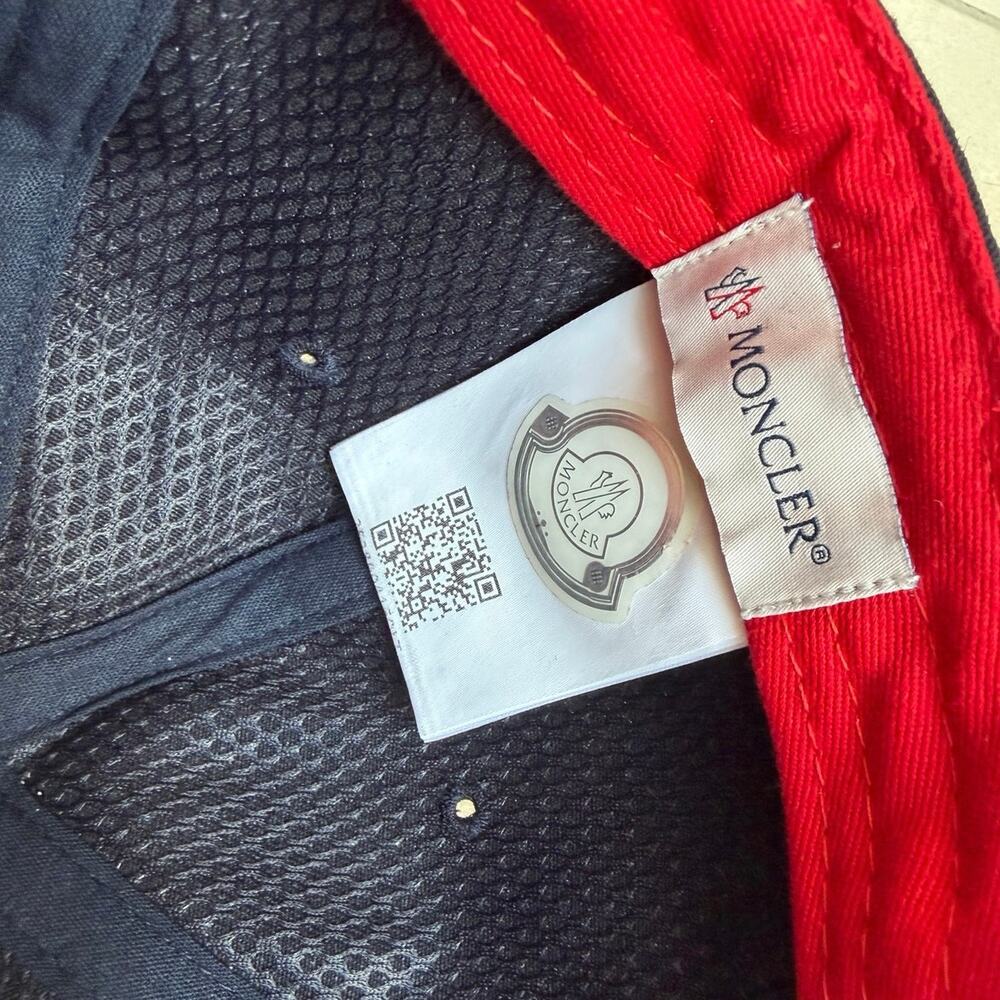 Moncler Logo Baseball Cap Hat Navy Blue Red Trim Adjustable - Picture 3 of 6